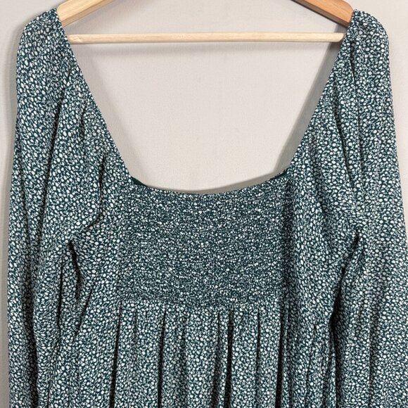 Abercrombie & Fitch Floral Smocked Ruffle Mini Dress Women's Large Tall LT Green - Picture 9 of 11